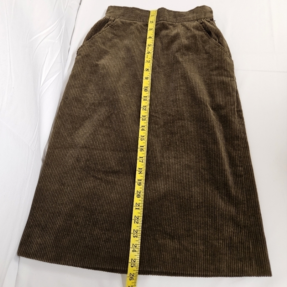 Yves Saint Laurent Paris High Waisted Corduroy Midi Skirt In Olive Brown Sz XS - Picture 13 of 14